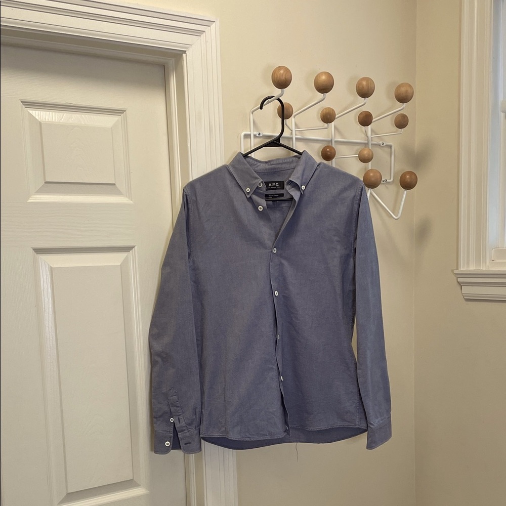 A.P.C. Rue Madame Paris  Men's Classic Blue Button-Down Shirt - Small